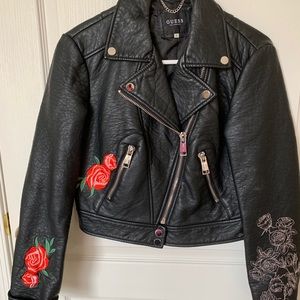 Guess vegan leather embroidered jacket